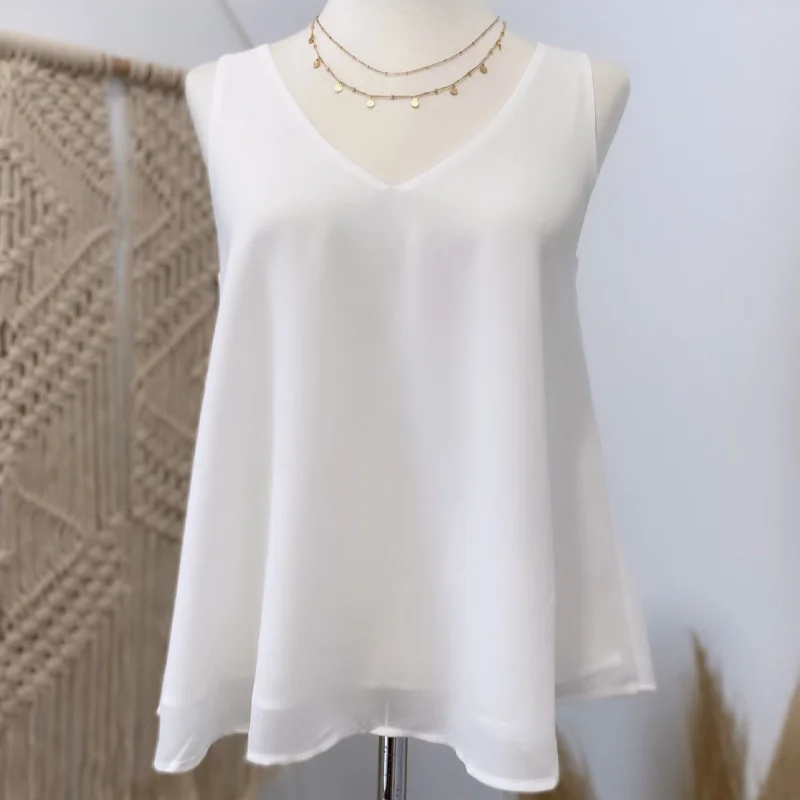 Cute Design Eva Double Layered Chiffon Top White