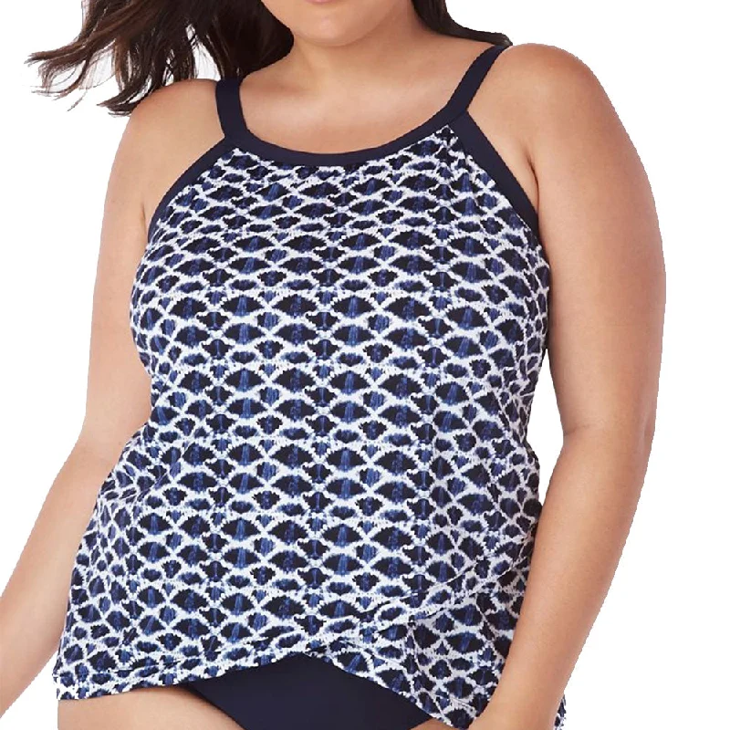High Street Series Women's Crossover Hem Tankini Top,Navy/White