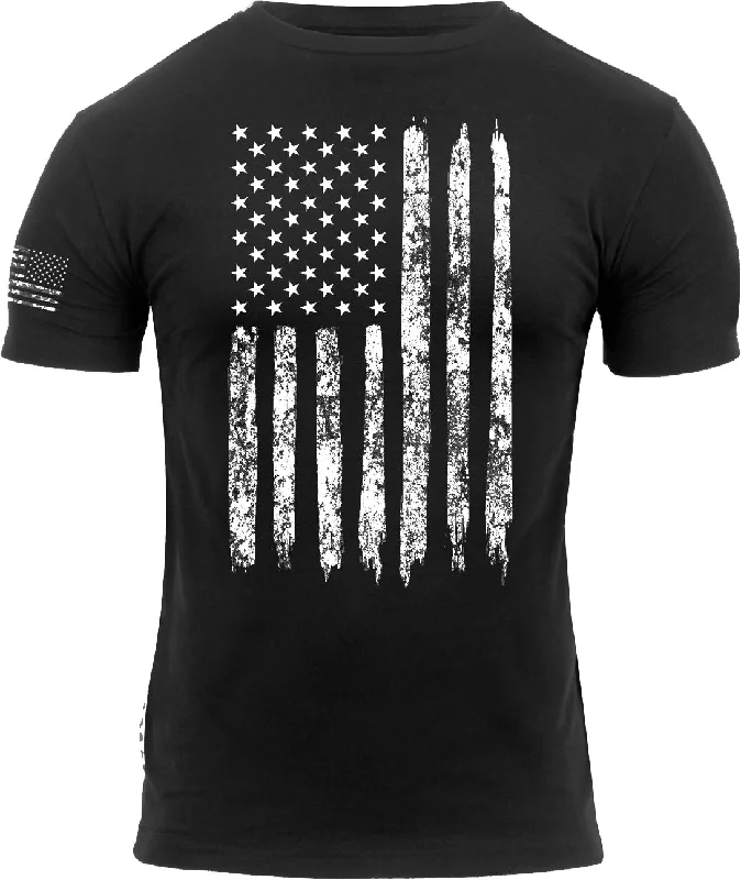 Unique prints Black Distressed US Flag Athletic Fit T-Shirt