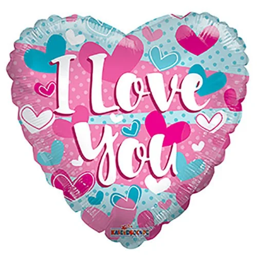 Elegant And Simple 18 inch I LOVE YOU TURQUOISE & PINK GELLIBEAN HEART