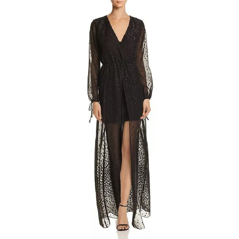 Exquisite Details Aqua Women's Embroidered Chiffon Maxi Dress Black Size 6"