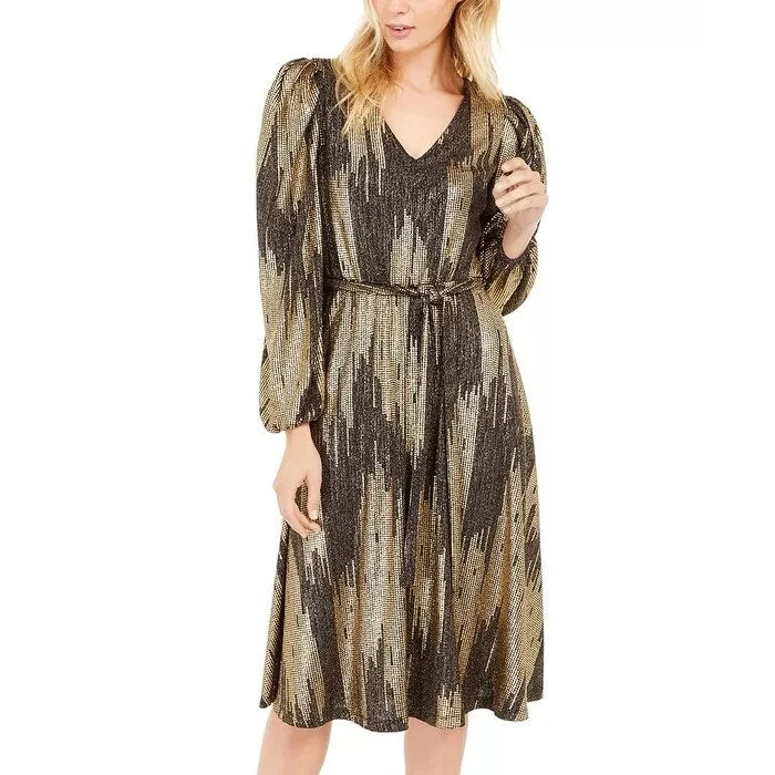 Retro Design Calvin Klein Women's Belted Glitter Knit Dress Gray Size 6