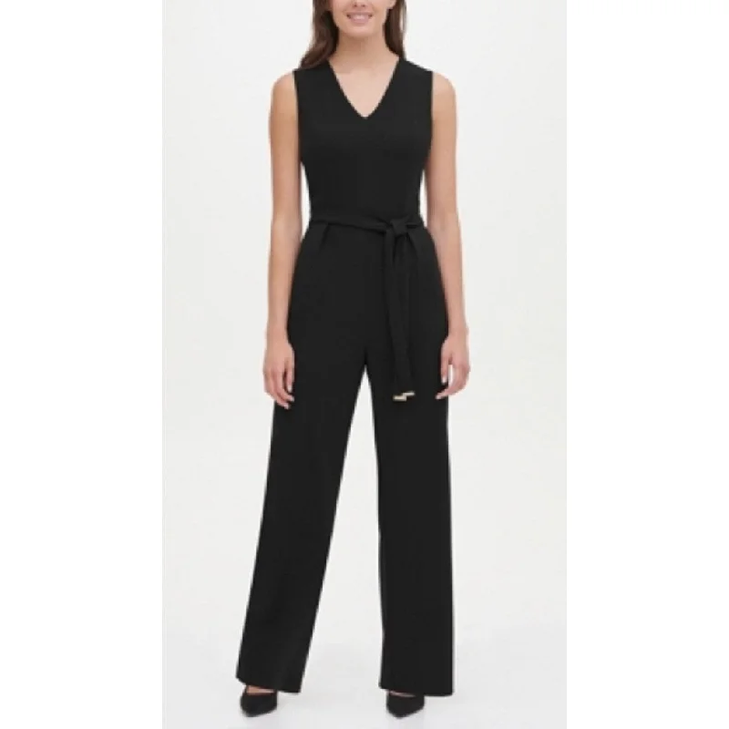 High Street Series Tommy Hilfiger Women's Belted V-Neck Jumpsuit Black Size 6
