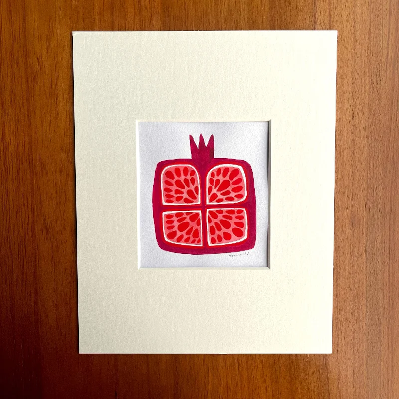 Fashionable And Fashionable "Square Pomegranate", Matted Original Gouache Painting Fashionable And Fashionable "Square Pomegranate", Matted Original Gouache Painting