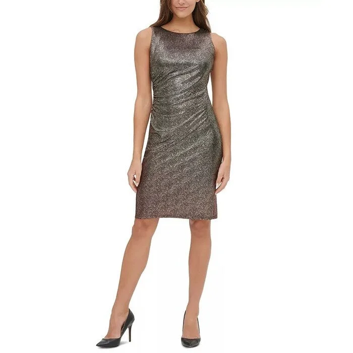Printed Patterns Tommy Hilfiger Women's Ruched Metallic Sheath Dress Red Size 2