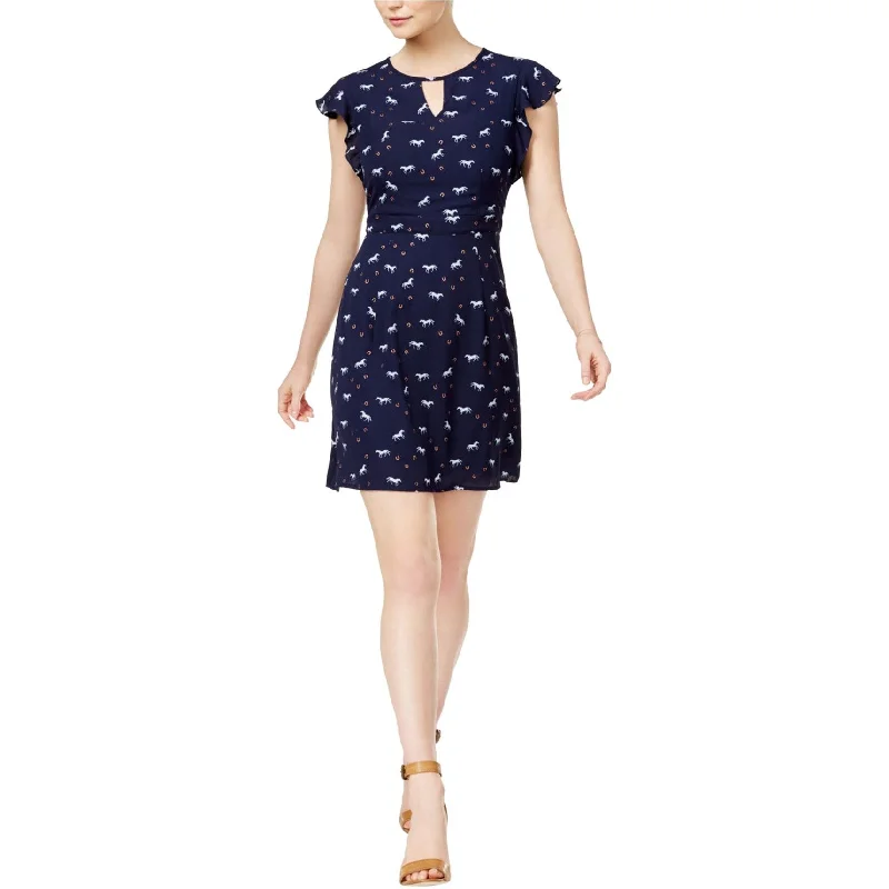 Advanced Customization maison Jules Womens Printed Ruffled Dress, Blue, Small