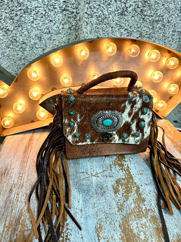 Printed Patterns Turquoise Concho Leather Crossbody