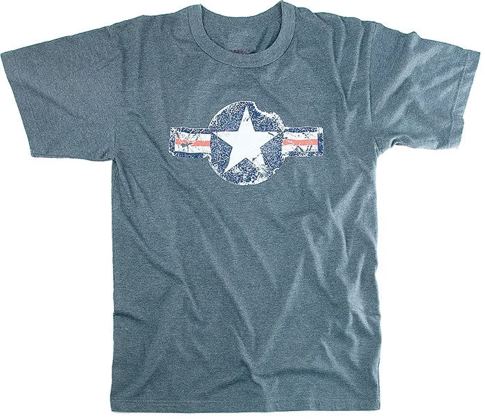 Floral Prints Blue - Military Vintage T-Shirt with Army Air Corp Star Emblem