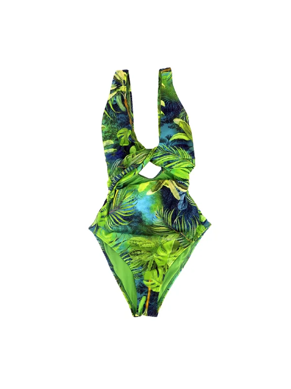 Fresh And Fashionable Women's Tropical Printed Tankini Top,Green
