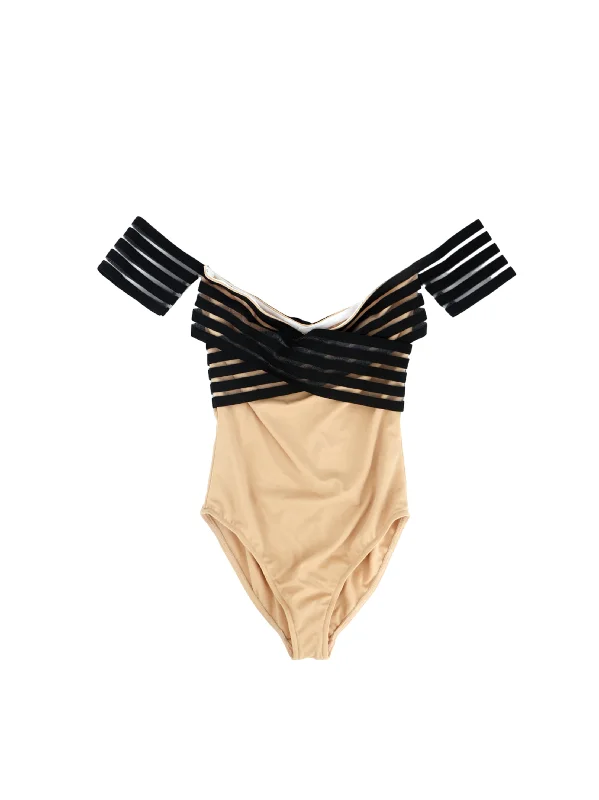 Sports And Leisure Women's Textured Tankini Top,Beige/Black