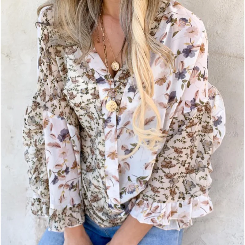 Lace Design Sweet Talk Floral Bell Sleeve Top