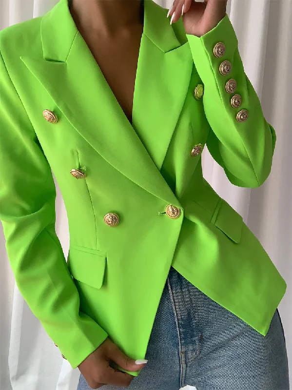 Sports Style Double Breasted Blazer in Neon Green