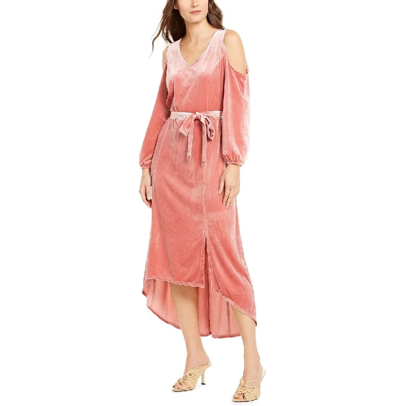 New Products NY Collection Women's Velvet Cold Shoulder Tie Waist Dress Pink Size L - Large New Products NY Collection Women's Velvet Cold Shoulder Tie Waist Dress Pink Size L - Large