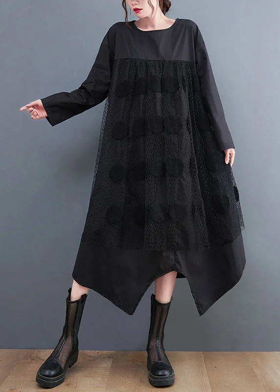 Comfortable Series Black Patchwork Cotton Maxi Dresses Asymmetrical Spring