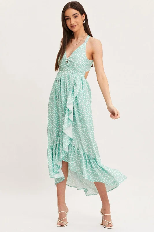 Minimal Comfort Print Wrap Dress Midi