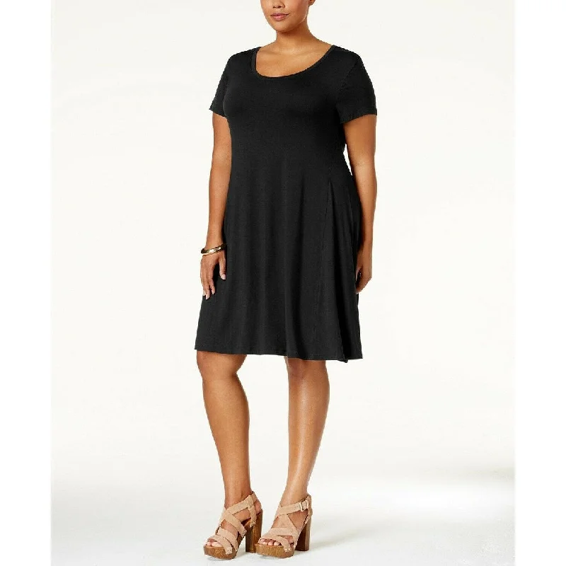 French Style Style & Co Women's Plus Size A-Line V-Neck Swing Dress Black Size 1X