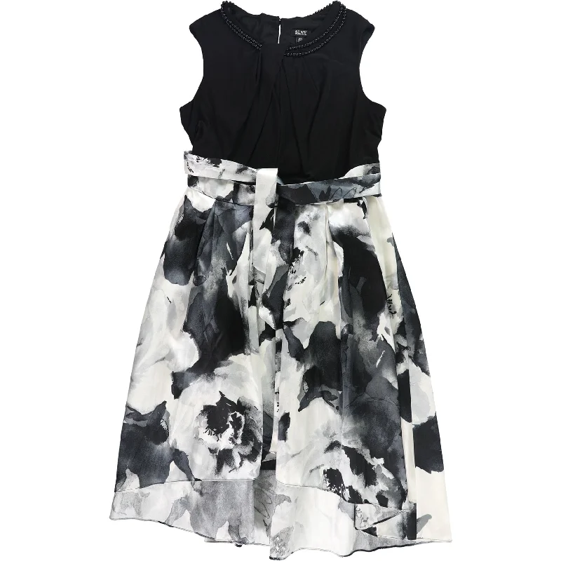 Classic Style SLNY Womens Floral Beaded Neck High-Low Dress, Black, 18W