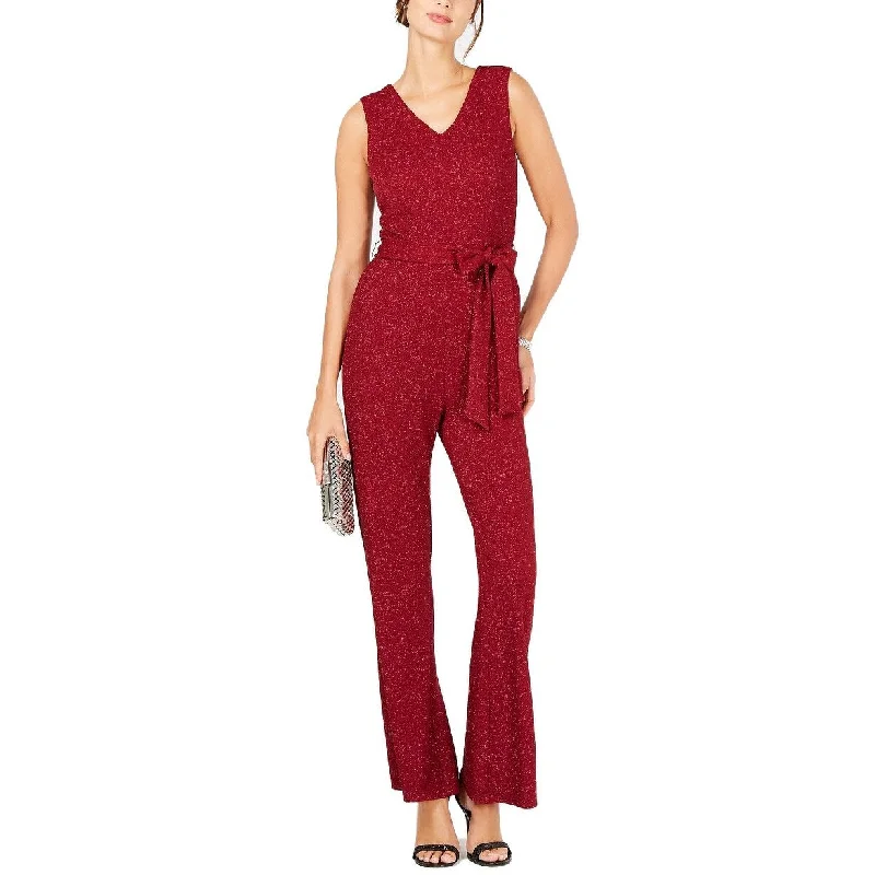 New Design Ivanka Trump Women's Sparkle Belted Jumpsuit Red Size 14