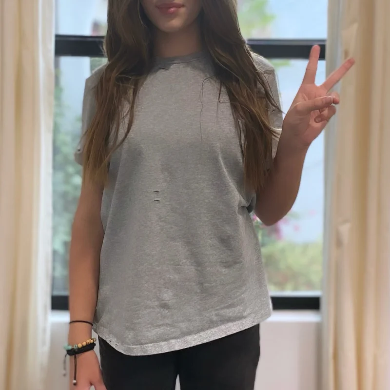 High Street Style Edge Distressed Tee Grey