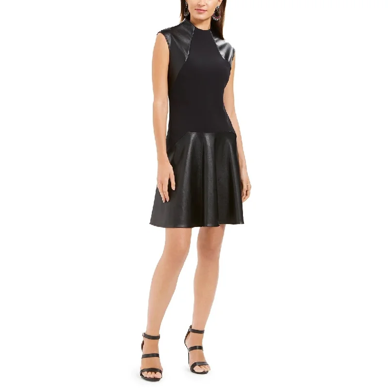 End Of The Year N Natori Women's Faux Leather & Scuba Flounce Dress Black Size 4