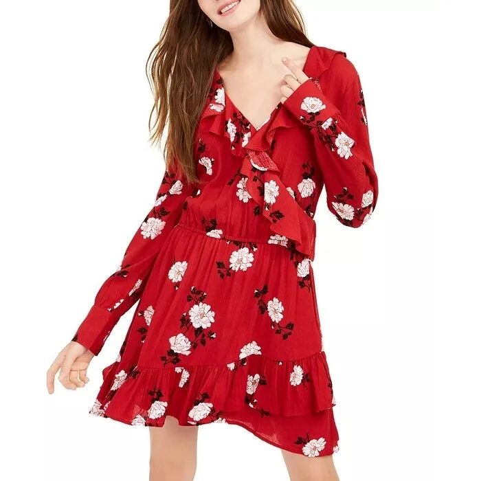 High-quality Styles American Rag Juniors' Floral Faux Wrap Dress Red Size Extra Small - X-Small High-quality Styles American Rag Juniors' Floral Faux Wrap Dress Red Size Extra Small - X-Small