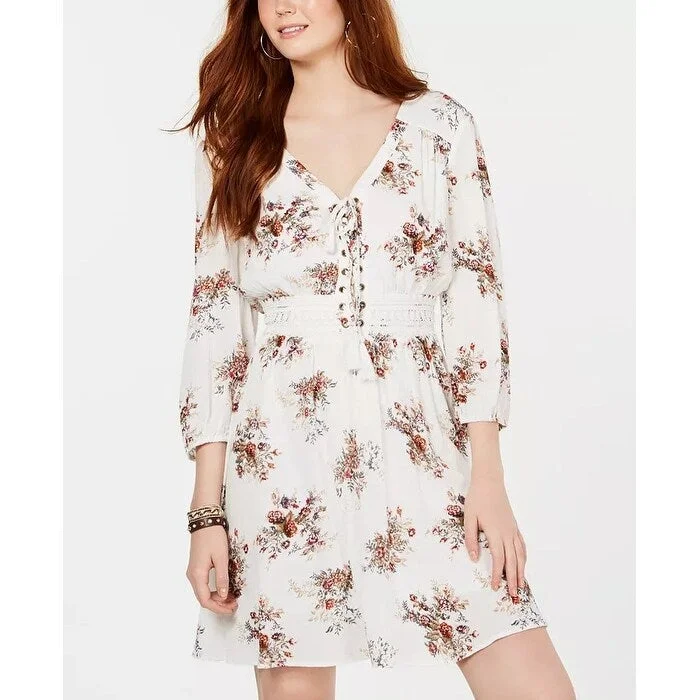 Creative Prints American Rag Juniors' Printed Lace-Up Dress White Size Extra Small - X-Small Creative Prints American Rag Juniors' Printed Lace-Up Dress White Size Extra Small - X-Small
