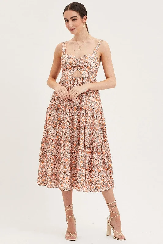 Classic Series Print Cut Out Midi Dress