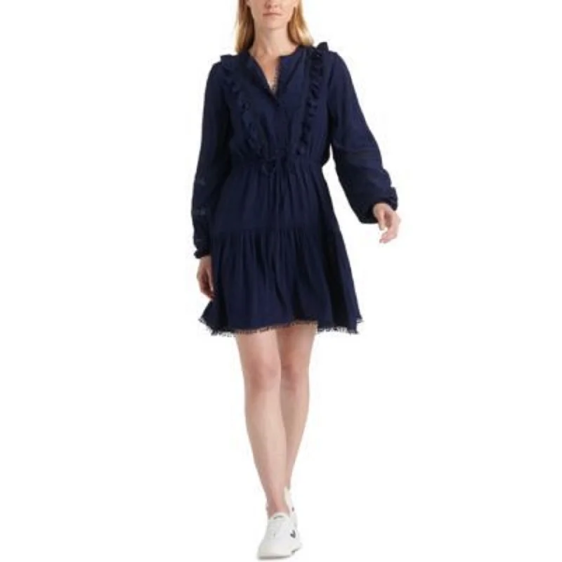 High Street Fashion Lucky Brand Women's Lace Detail Long Sleeve Crepe Dress Navy Size Extra Large High Street Fashion Lucky Brand Women's Lace Detail Long Sleeve Crepe Dress Navy Size Extra Large