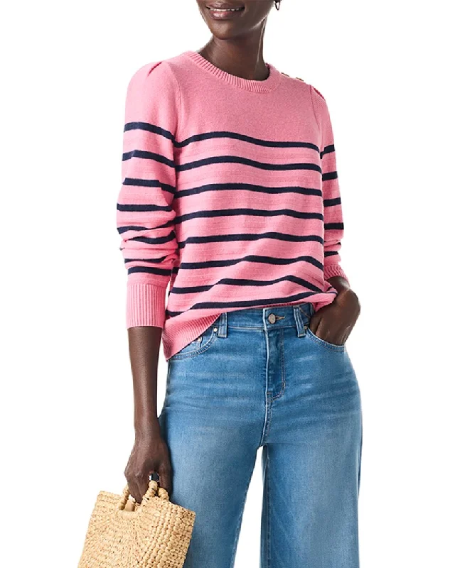 Fashion Style NIC+ZOE Stripe Button Shoulder Cashmere-Blend Sweater