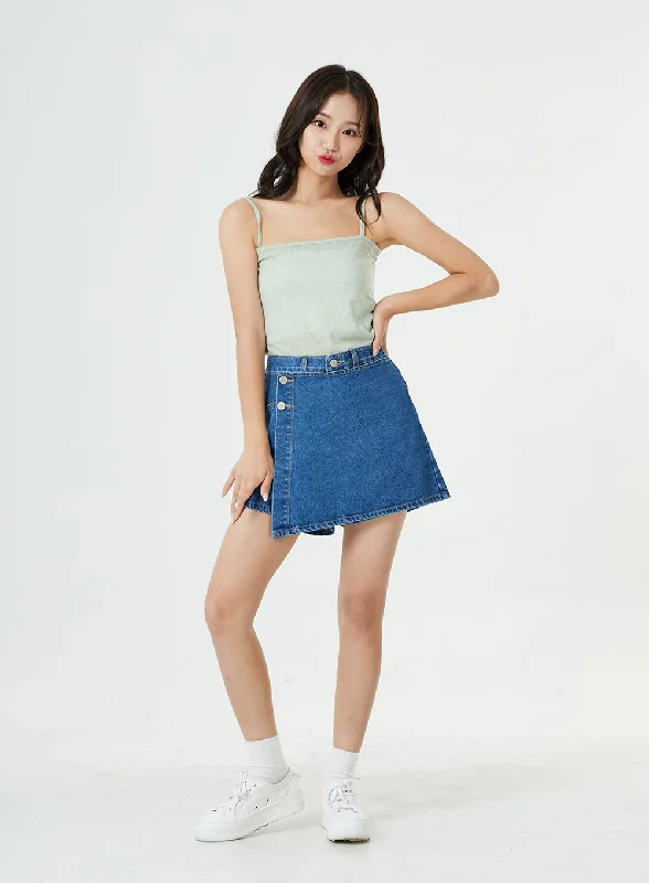 Design sense Button Wrap Cotton Denim Shorts BG25