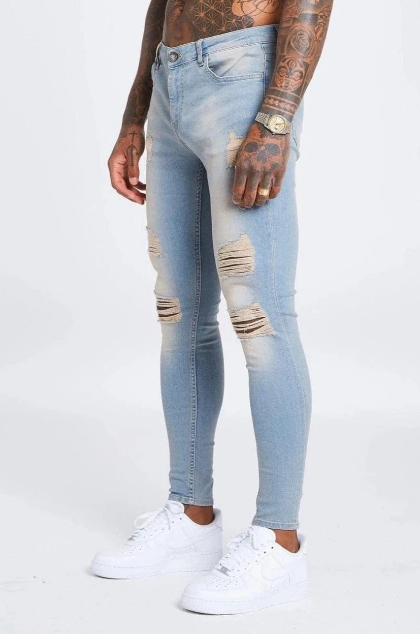 Lounge Wear SKINNY FIT JEANS RIPPED & REPAIRED - STONE WASHED