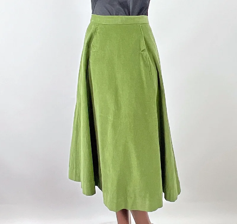 All-Day Comfort Vintage 60s Corduroy Skirt Women's 50s Pockets M/L Olive Green VFG