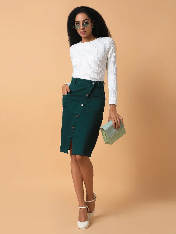 Windbreaker fashion Women Solid Green Pencil Skirt