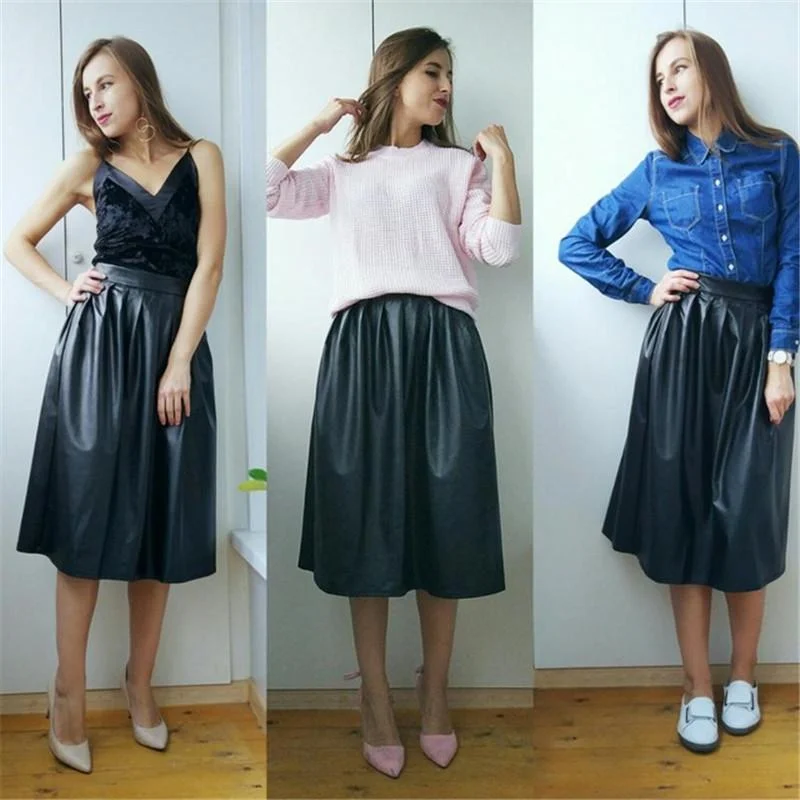 Casual Choice Casual Women's Spring Autumn Solid High Waist Long Pleated Maxi Skirt