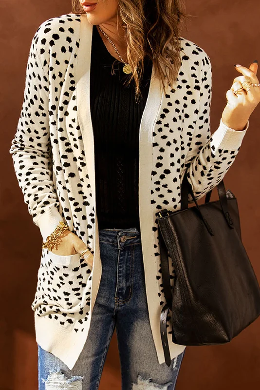 High-waisted pants style Full Size Printed Long Sleeve Cardigan with Pocket
