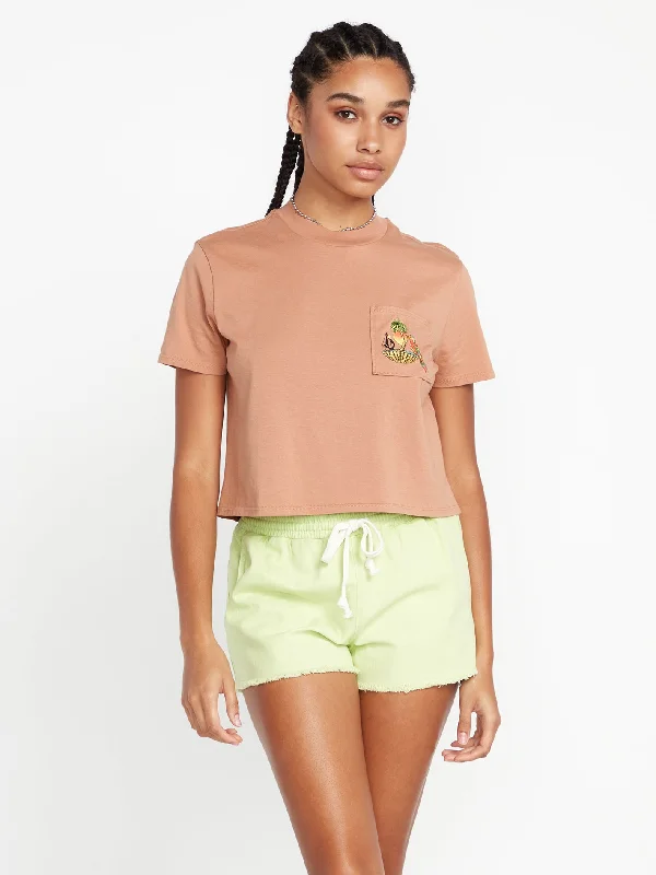 Urban Design Sense Pocket Dial Bird Graphic Short Sleeve Tee - Clay
