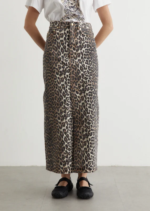 Trendy And Casual Print Denim Maxi Slit Skirt