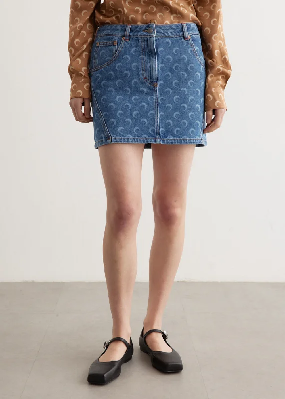 Goddess Style Moon Laser Denim Mini Skirt