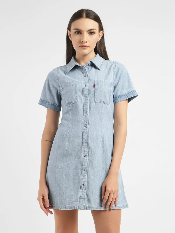 Soft Clothing Women's Solid Spread Collar Dress