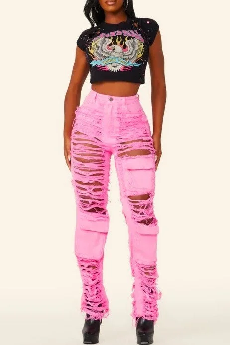 Urban Style Paint Me Pink Destroyed Concert Jeans