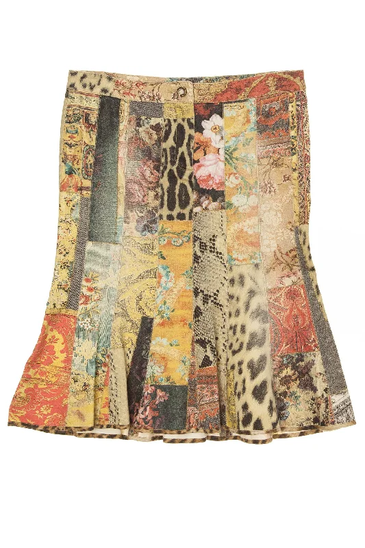 Advanced Design Roberto Cavalli - Multicolor Lush Print Denim Skirt - IT 42