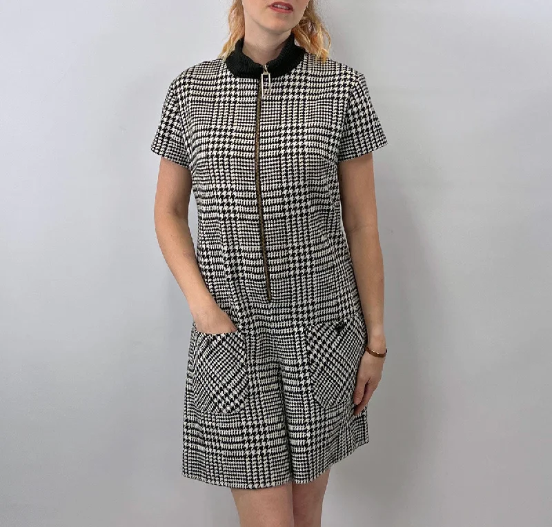 Effortless Elegance 60s Vintage Mod Mini Jumpsuit Scooter Women's Houndstooth Wool Hot Pants M/L VFG Pant'her Plus College Town