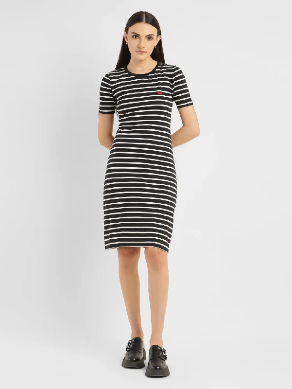 Spring Fashion Women's Striped Round Neck Dress