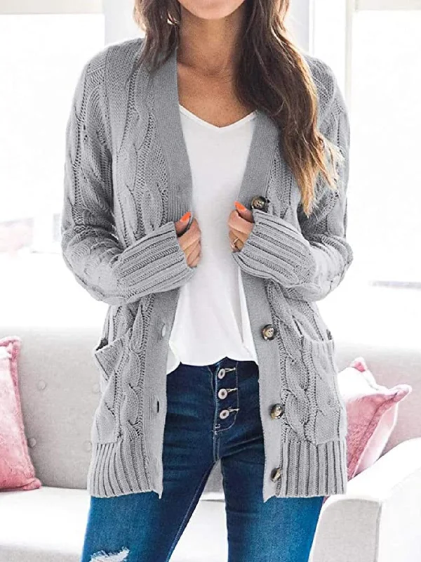 Noble And Elegant Cable-Knit Buttoned Cardigan with Pockets