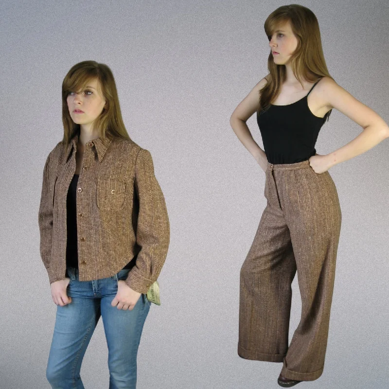 Fun and cute 60s Pants Suit Outfit Women's Vintage 70s Deadstock Shirt Jac Elephant Bells Small to Medium Bobbie Brooks VFG