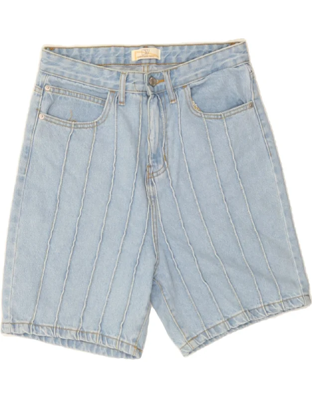 Exquisite Embroidery VINTAGE Womens High Waist Denim Shorts UK 12 Medium W30 Blue Cotton