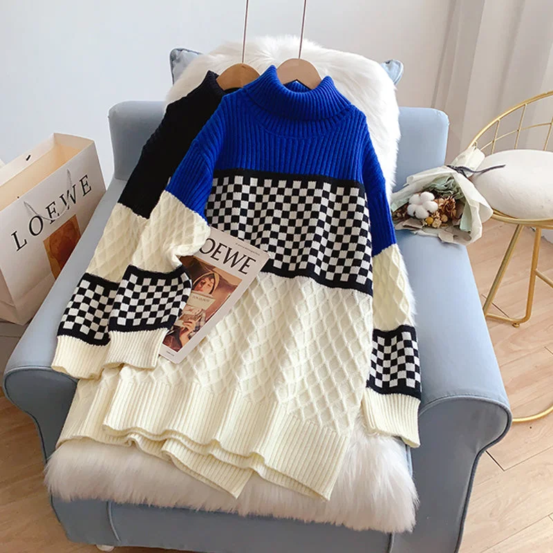 Beautiful Romance Checkerboard turtleneck sweater dress  5210