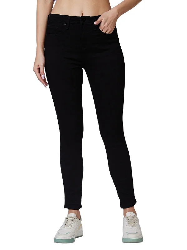 Relaxed Style Spykar High Rise  Super Slim Fit Black Jeans For Women