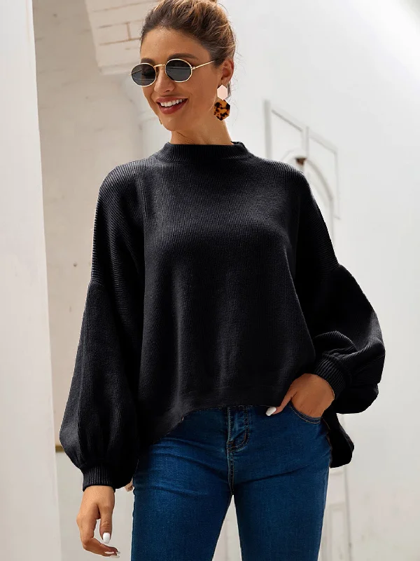 Trendy and versatile Round Neck Dropped Shoulder Lantern Sleeve Sweater