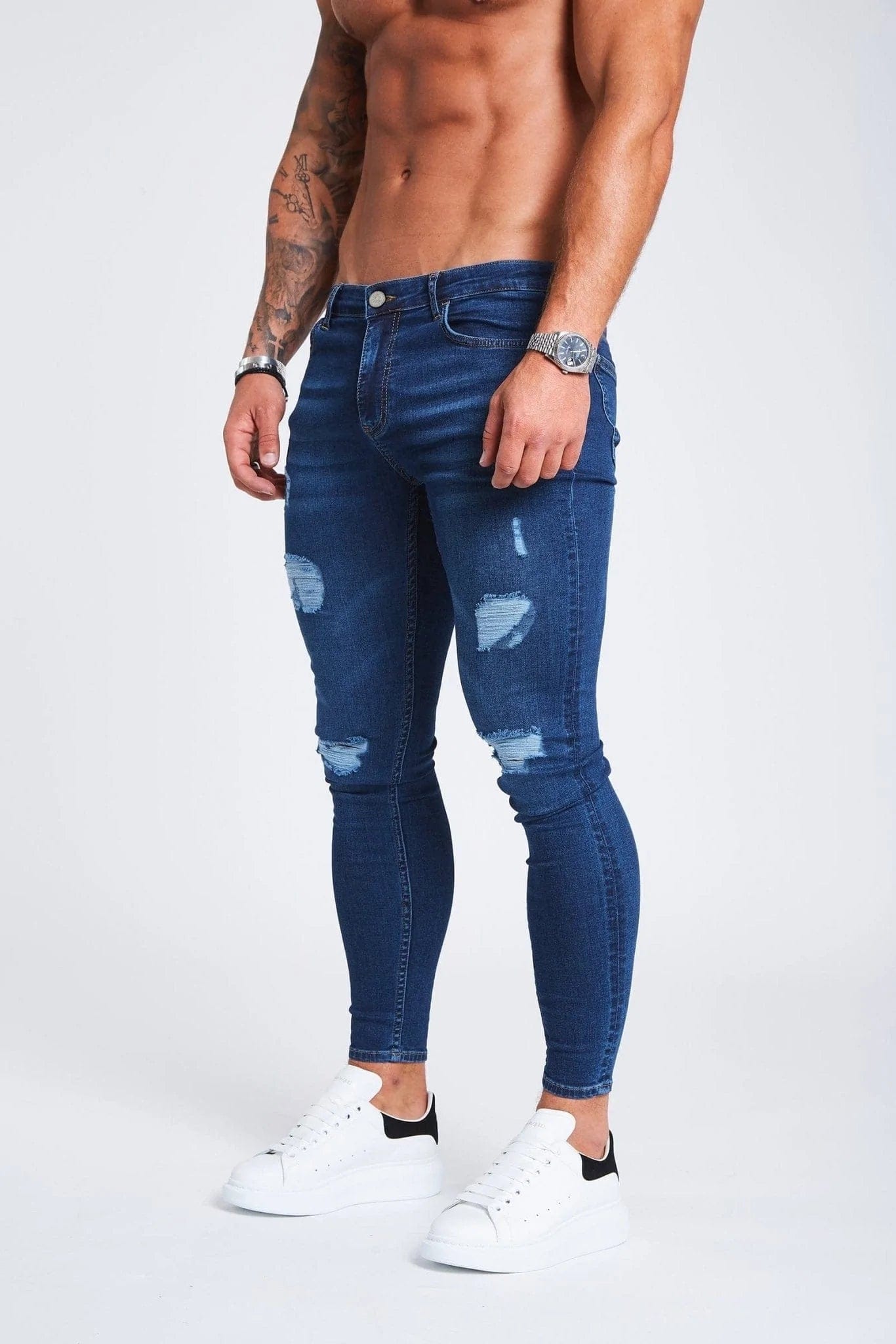 Sports Series SKINNY FIT JEANS RIPPED AND REPAIRED - DARK BLUE